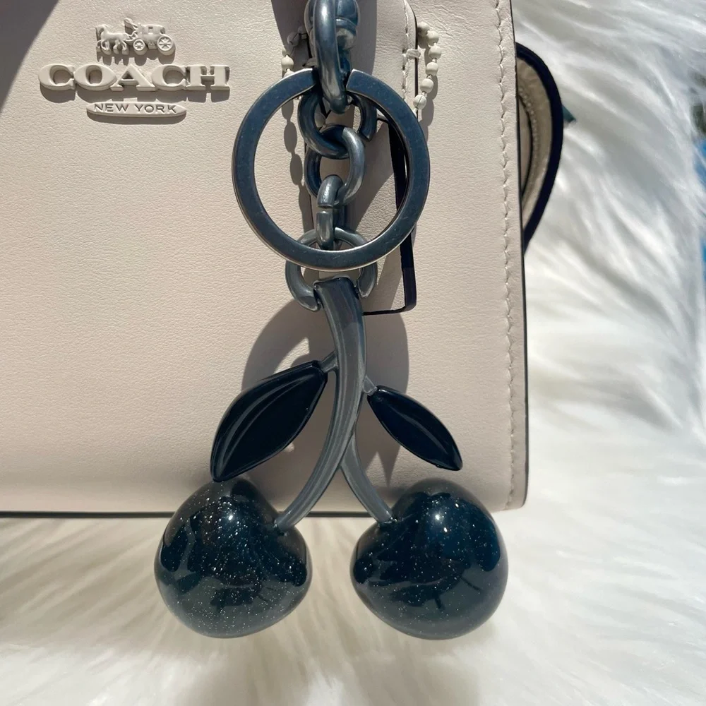 Black Glitter Cherry Bag Charm Keychain